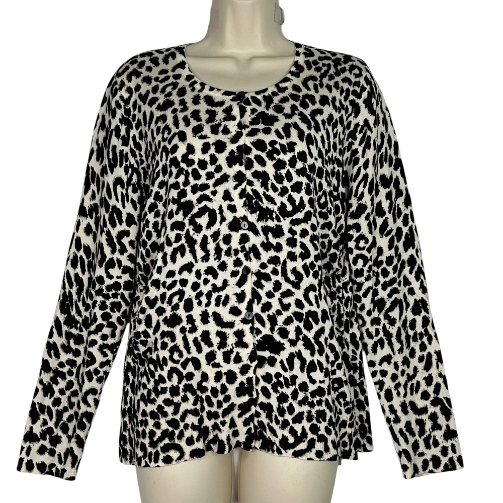 Ann Taylor Silk Cashmere Leopard Print Cardigan Sweater Womens L Button Front
